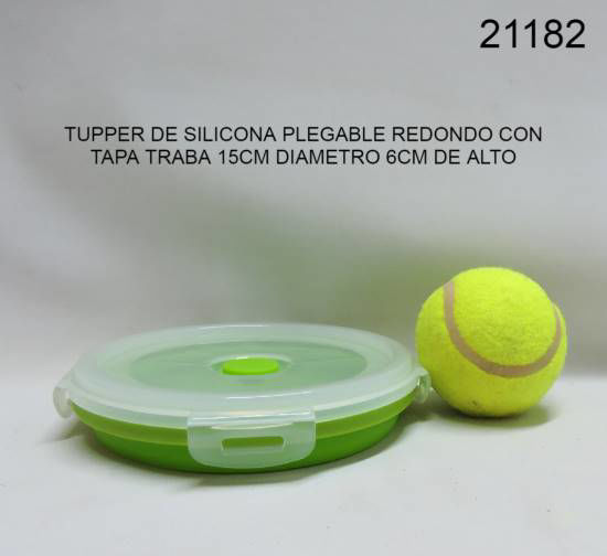 Imagen de TUPPER DE SILICONA PLEGABLE REDONDO CON TAPA TRABA 15CM DIAMETRO 6CM DE ALTO 1.25